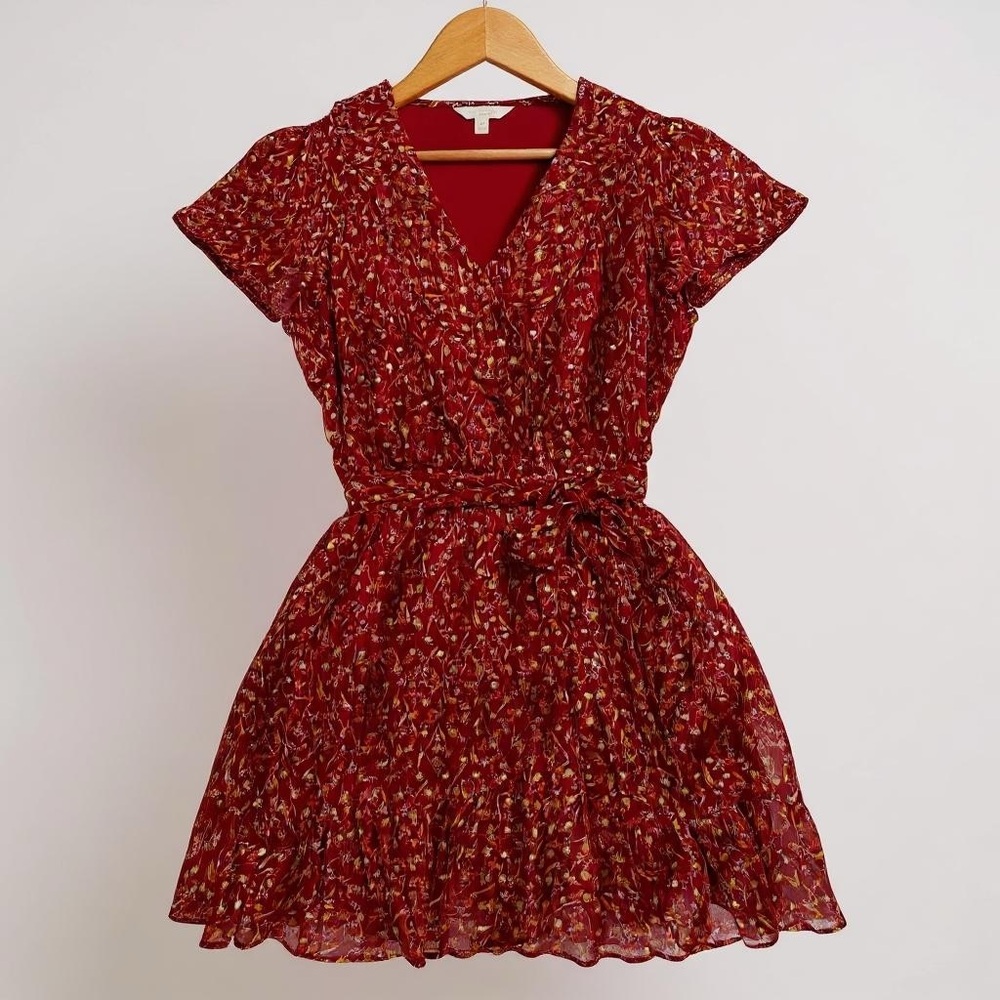 Floral Ruffle Wrap Dress - Red - Picture 6 of 16